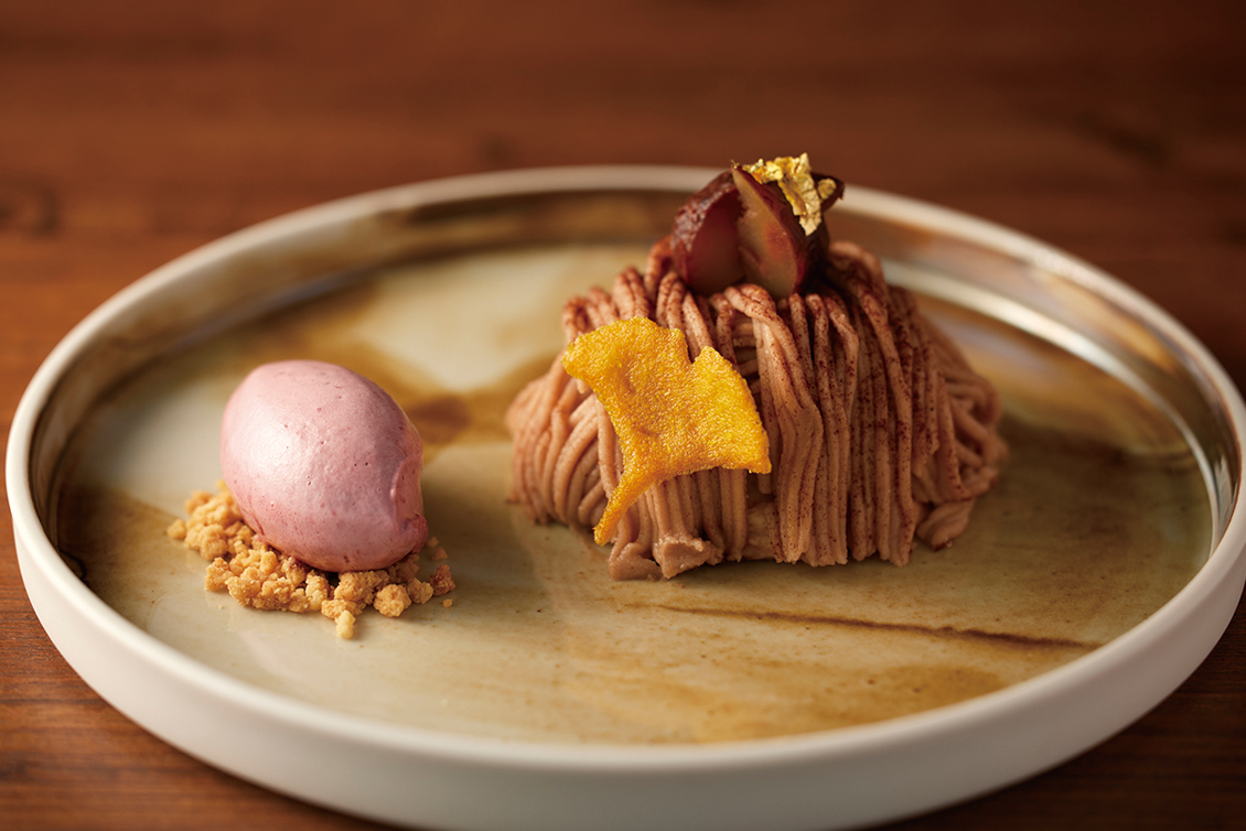Autumn’s Arrival —Japanese Chestnut Mont Blanc With Blackcurrant Sorbet— 